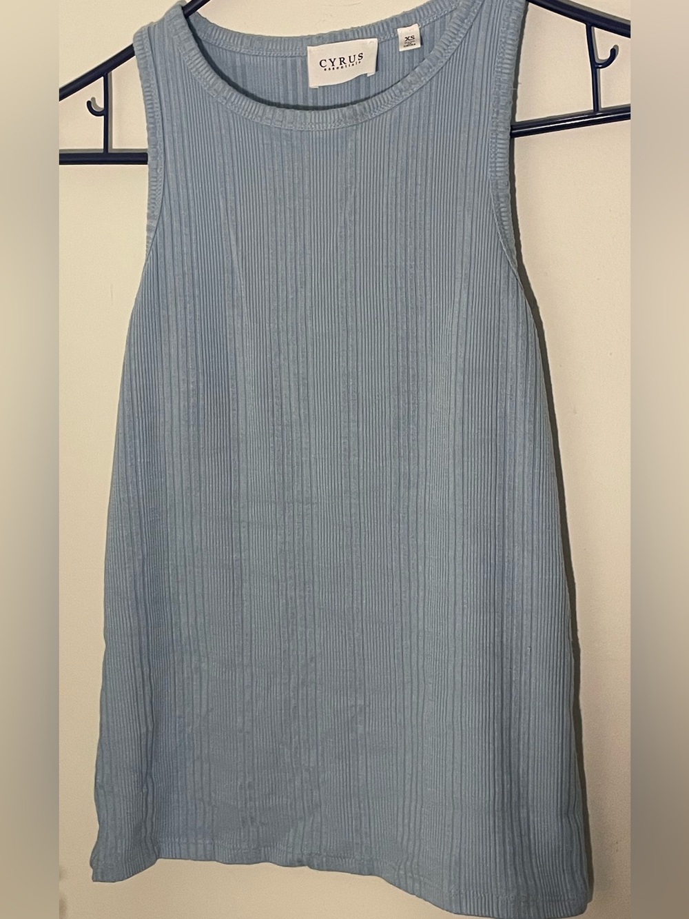 CYRUS Lightweight Ribbed Tank  in Dusty Blue